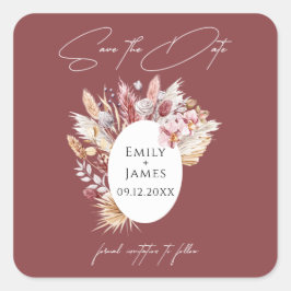 Roze witte Boho Pampas Floral Lijst Weddenschap Vierkante Sticker