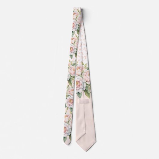 Roze Witte Botanische Rose Boeket Bruiloft bruideg Stropdas (Achterkant)