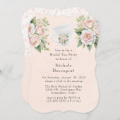 Roze Witte Botanische Rozen Bruids Tea Party Kaart (Voorkant / Achterkant)