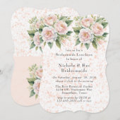 Roze Witte Botanische Rozen Bruidsmeisjes Luncheon Kaart (Voorkant / Achterkant)