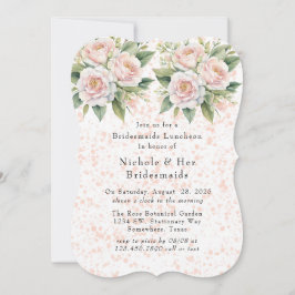 Roze Witte Botanische Rozen Bruidsmeisjes Luncheon Kaart