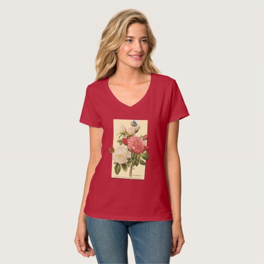 Roze Witte  Botanische Rozen TShirt (Voorkant volledig)