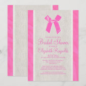 Roze witte  Bow Linen Vrijgezellenfeest nodigt uit Kaart (Voorkant / Achterkant)