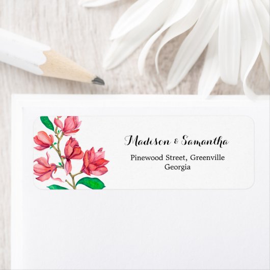 Roze witte bruidsbloemen adres etiket (Insitu)