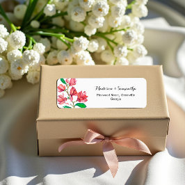 Roze witte bruidsbloemen adres etiket