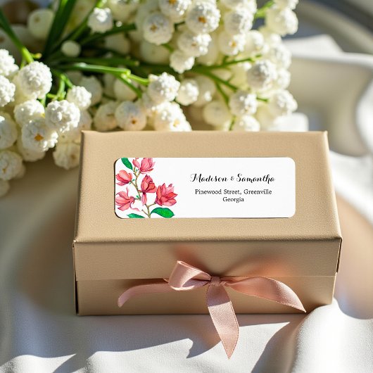 Roze witte bruidsbloemen adres etiket