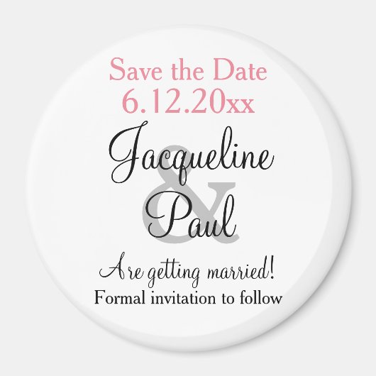 Roze witte bruiloft Bewaar de datum Magneet (Voorkant)