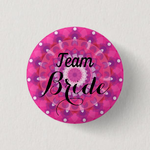 Roze Witte Bruiloft Team Bruid Knop Ronde Button 3,2 Cm
