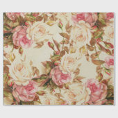 roze witte bruine rozen bloempatroon cadeaupapier (Vlak)