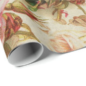 roze witte bruine rozen bloempatroon cadeaupapier (Rol Hoek)