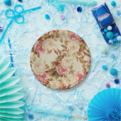  roze witte bruine rozen bloempatroon papieren bordje (Feest)