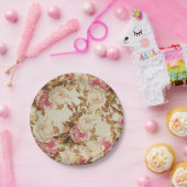  roze witte bruine rozen bloempatroon papieren bordje (Feest)