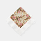 roze witte bruine rozen bloempatroon servet (Hoek)