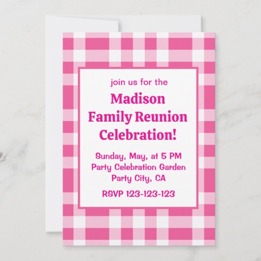 Roze Witte Buffel Check Familiereünie Kaart (Voorkant)