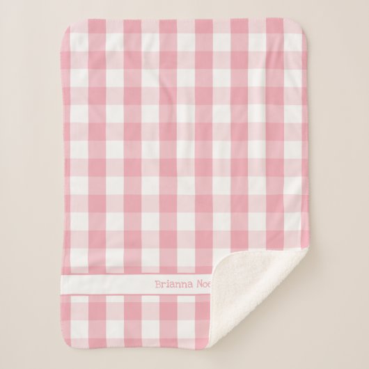 Roze witte buffet Check deken met naam (Voorkant)