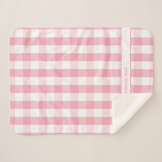 Roze witte buffet Check deken met naam (Voorkant (horizontaal))