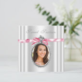 Roze Witte Cameo Foto Sweet 16 Verjaardagsfeest Kaart (Staand voorkant)