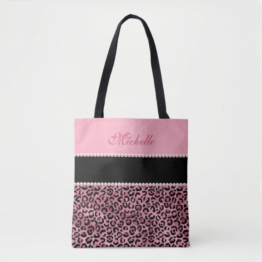 Roze witte Canvas tas en roze monogrammen (Voorkant)