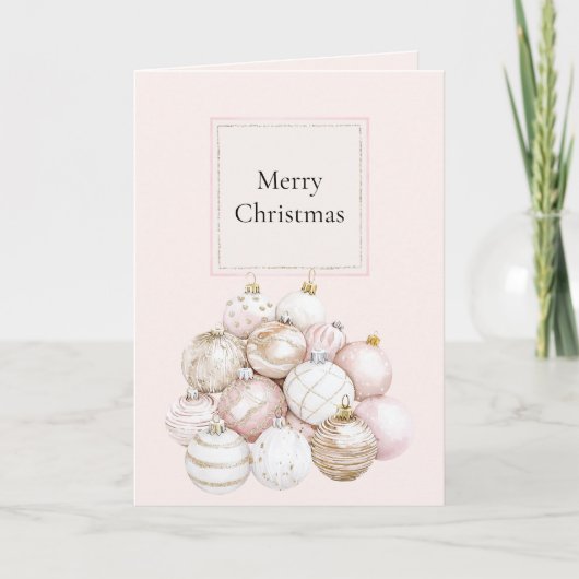 Roze Witte Champagne Kerst Ornamente Kaart (Voorkant)