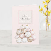 Roze Witte Champagne Kerst Ornamente Kaart (Gele Bloem)