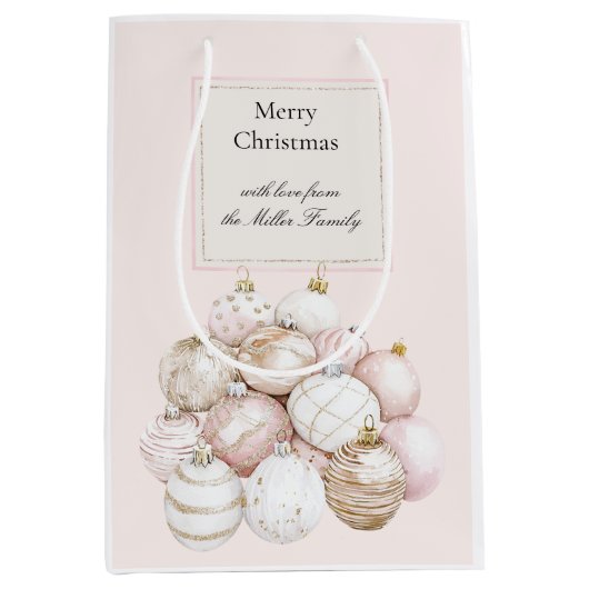 Roze Witte Champagne Kerstversieringen Medium Cadeauzakje (Voorkant)