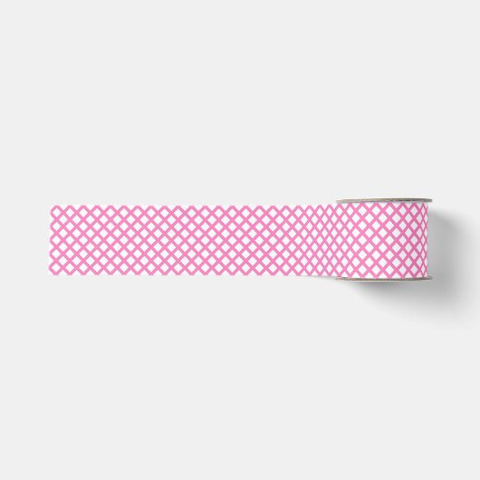 Roze Witte Checker Diamant Patroon Grosgrain Lint (Voorkant)