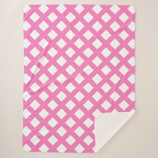 Roze Witte Checker Diamant Patroon Sherpa Deken (Voorkant)