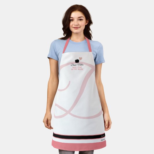 Roze/Witte Chef Bakken met Haar Naam Schort (Gedragen)