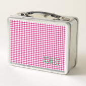 Roze witte cheque Groene aangepaste naam school (Achterkant)