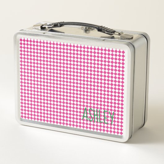 Roze witte cheque Groene aangepaste naam school (Achterkant)