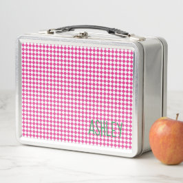 Roze witte cheque Groene aangepaste naam school