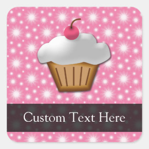 Roze/Witte Cherry Cupcake Vierkante Sticker
