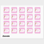 Roze/Witte Chevron Baseball Baby shower Boekplaat Vierkante Sticker (Vel)