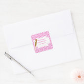 Roze/Witte Chevron Baseball Baby shower Boekplaat Vierkante Sticker (Envelop)