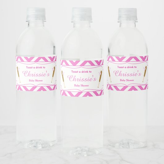 Roze & Witte Chevron Baseball Baby Waterfles Etiket (Flessen)