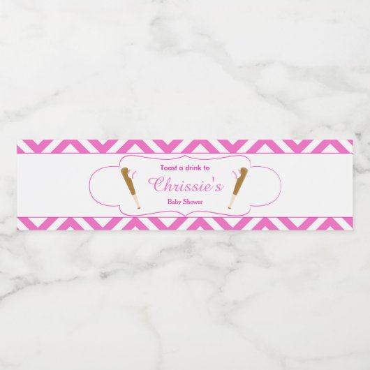 Roze & Witte Chevron Baseball Baby Waterfles Etiket