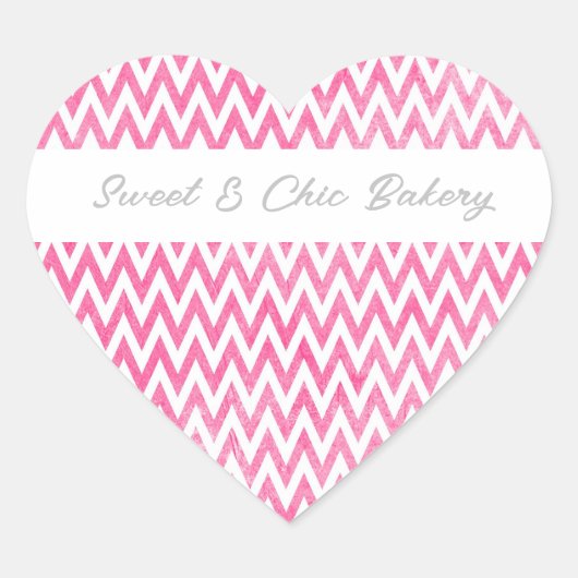 Roze witte Chevron Hart Sticker (Voorkant)