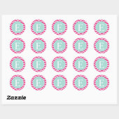 Roze witte Chevron Mint Blauwgroen Monogram Ronde Sticker (Vel)