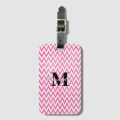 Roze witte Chevron-monogram Bagagelabel (Voorkant (verticaal))