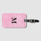 Roze witte Chevron-monogram Bagagelabel (Voorkant (horizontaal))