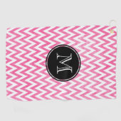 Roze witte Chevron-monogram Golfhanddoek (Horizontaal)