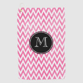 Roze witte Chevron-monogram Golfhanddoek (Voorkant)