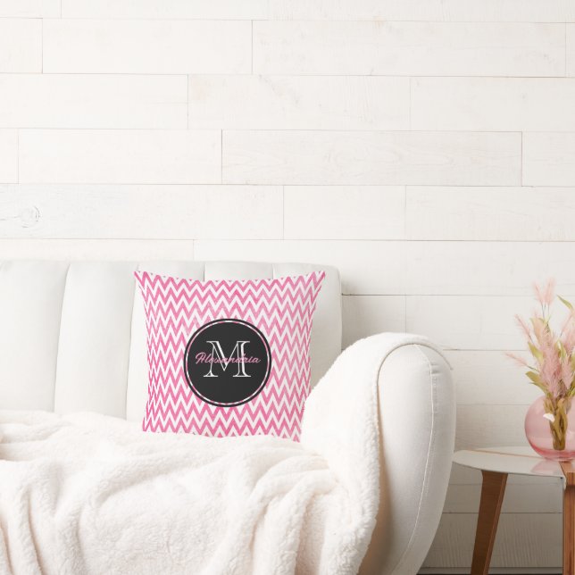 Roze witte Chevron-monogram Kussen (Bank)