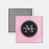 Roze witte Chevron-monogram Magneet (Voorkant / Achterkant)