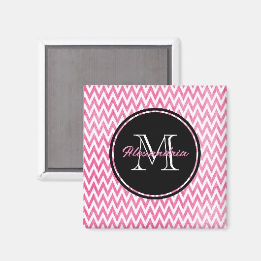 Roze witte Chevron-monogram Magneet (Voorkant / Achterkant)