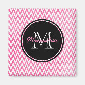 Roze witte Chevron-monogram Magneet (Voorkant)