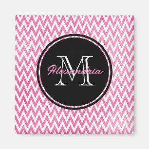 Roze witte Chevron-monogram Magneet