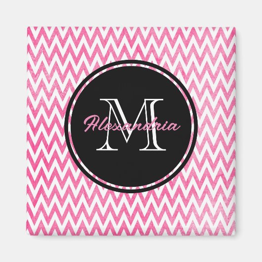 Roze witte Chevron-monogram Magneet (Voorkant)