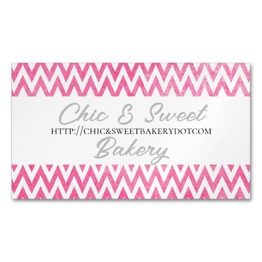 Roze witte Chevron-monogram Magnetisch Visitekaartje (Voorkant)
