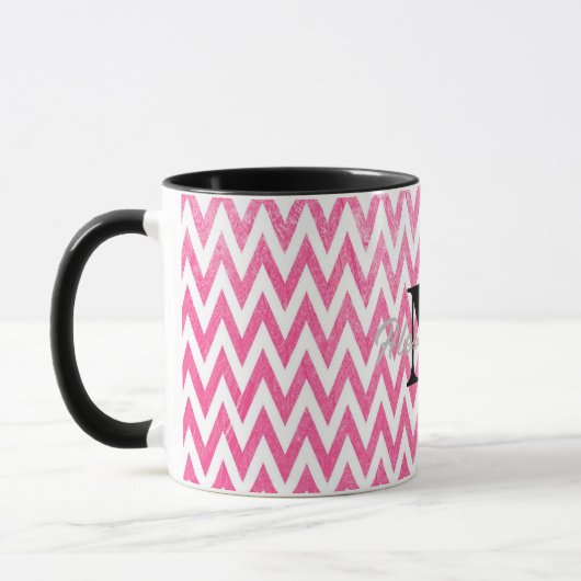 Roze witte Chevron-monogram Mok (Links)